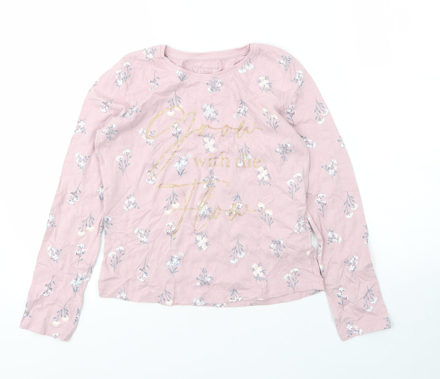Primark Girls Pink Floral Cotton Basic T-Shirt Size 9 Years Round Neck
