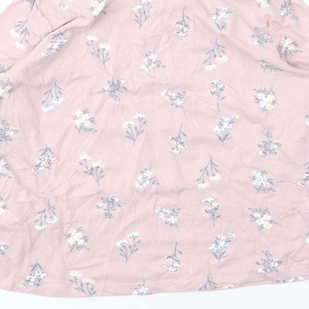 Primark Girls Pink Floral Cotton Basic T-Shirt Size 9 Years Round Neck