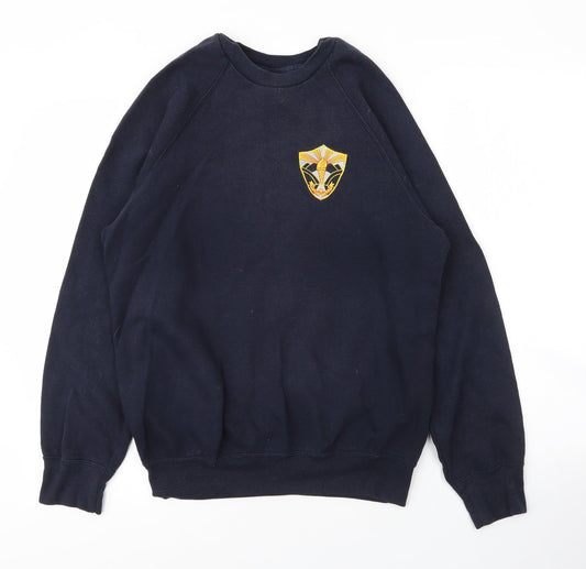 Russell Mens Blue Round Neck  Cotton Pullover Jumper Size S