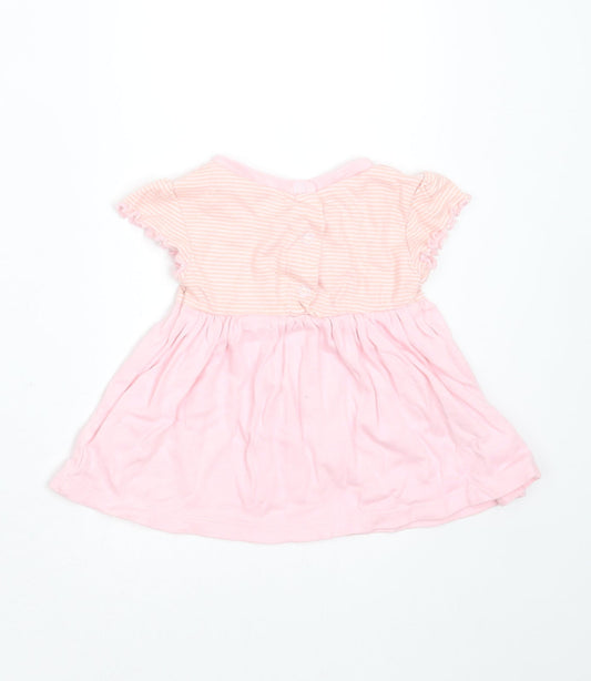 Pep&CO Girls Pink Striped Cotton T-Shirt Dress  Size 3-6 Months  Round Neck  - rabbit
