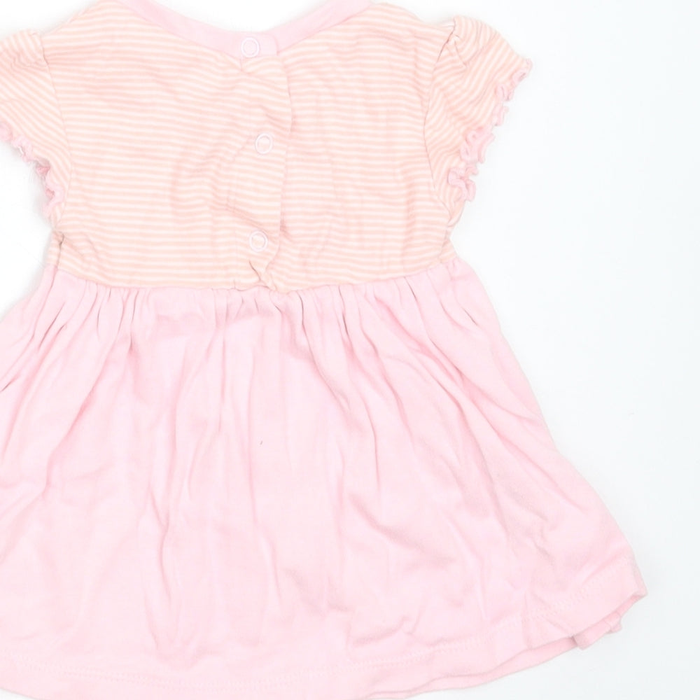 Pep&CO Girls Pink Striped Cotton T-Shirt Dress  Size 3-6 Months  Round Neck  - rabbit