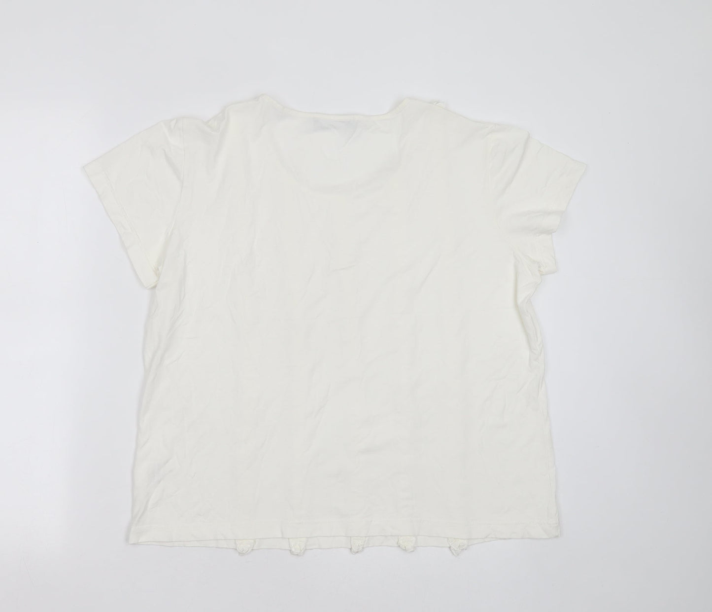 Mamut Womens White Striped Viscose Basic T-Shirt Size 16 Round Neck