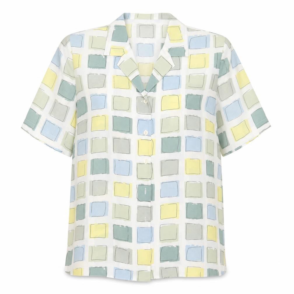 LUCIA Womens White Geometric Polyester Basic Blouse Size 14 Collared - shoulder pads