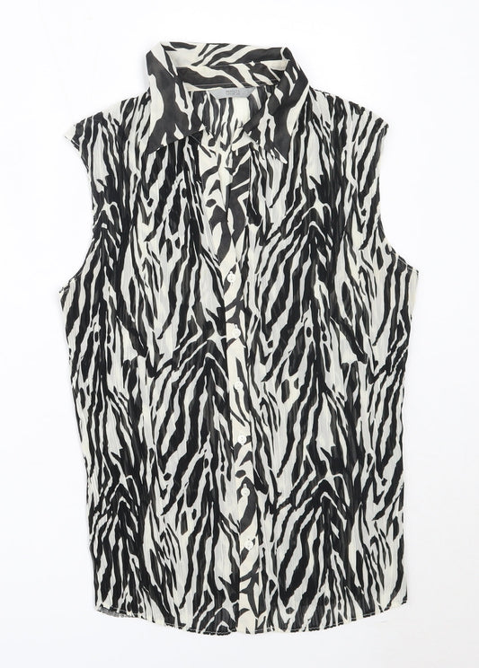 Marks and Spencer Womens Black Geometric Polyester Basic Button-Up Size 14 Collared