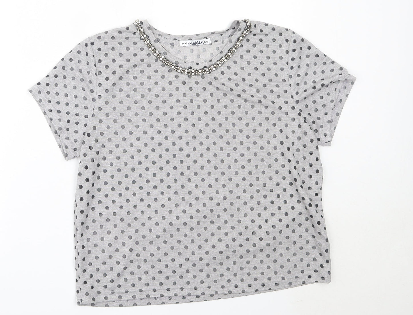 Threadbare Womens Grey Polka Dot Polyester Basic Blouse Size 12 Round Neck