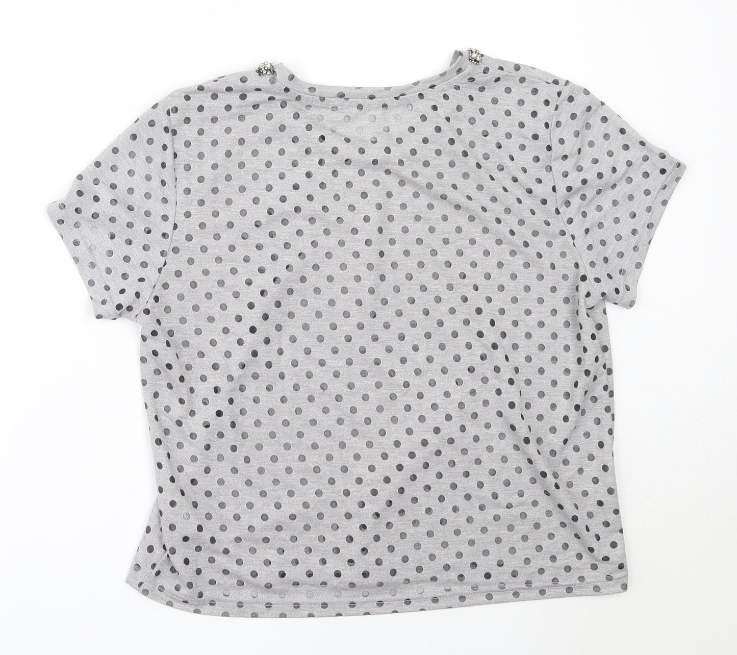 Threadbare Womens Grey Polka Dot Polyester Basic Blouse Size 12 Round Neck