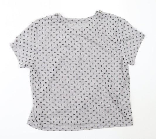 Threadbare Womens Grey Polka Dot Polyester Basic Blouse Size 12 Round Neck