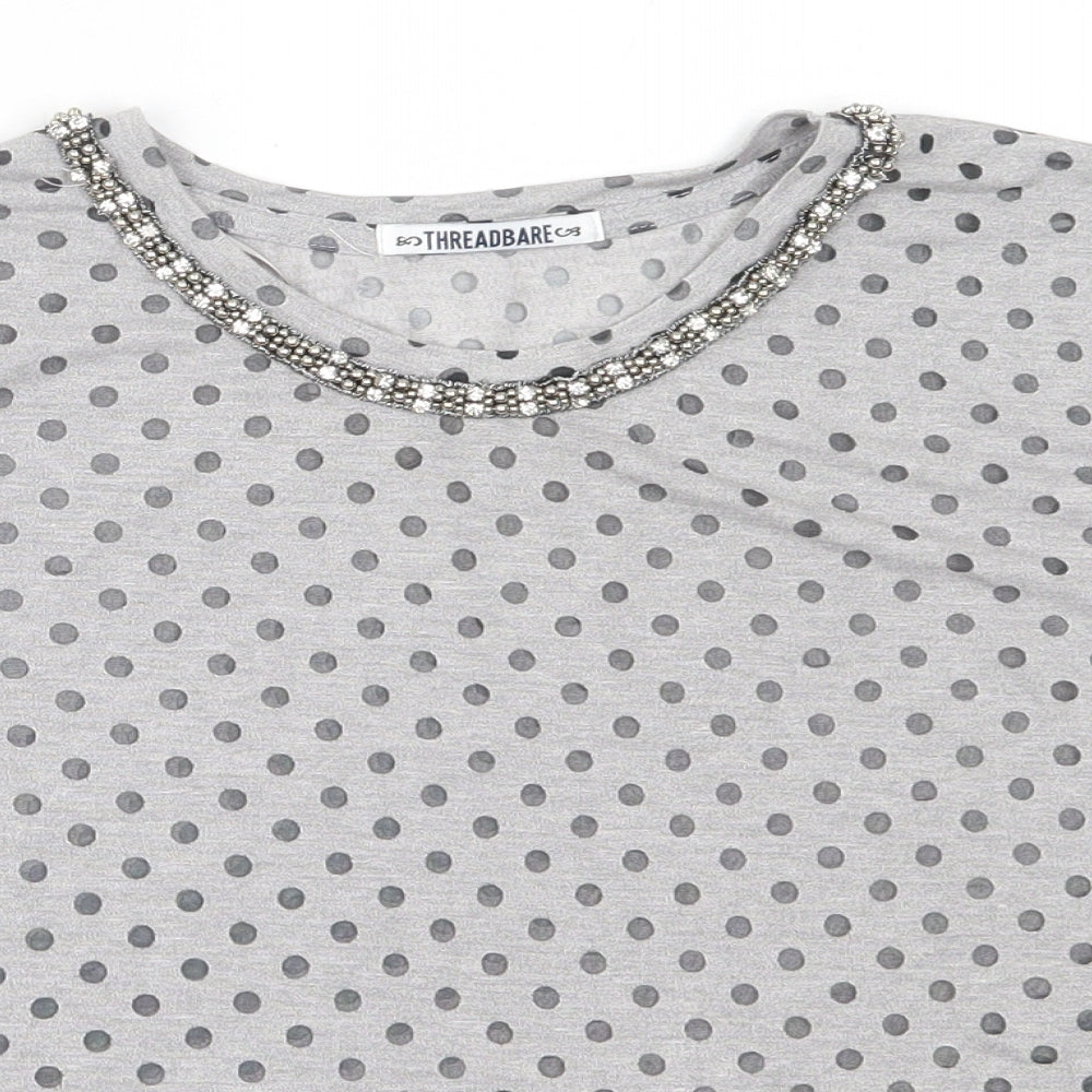 Threadbare Womens Grey Polka Dot Polyester Basic Blouse Size 12 Round Neck