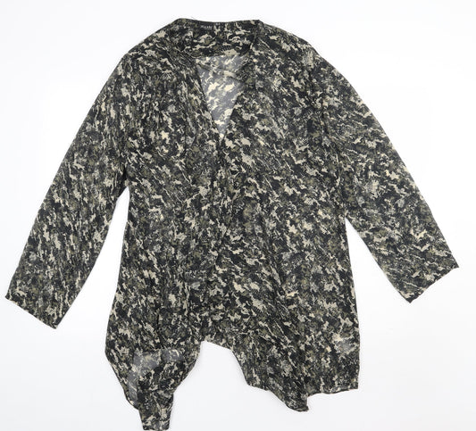 Kushi Womens Green V-Neck Animal Print Polyester Cape Jumper Size 16