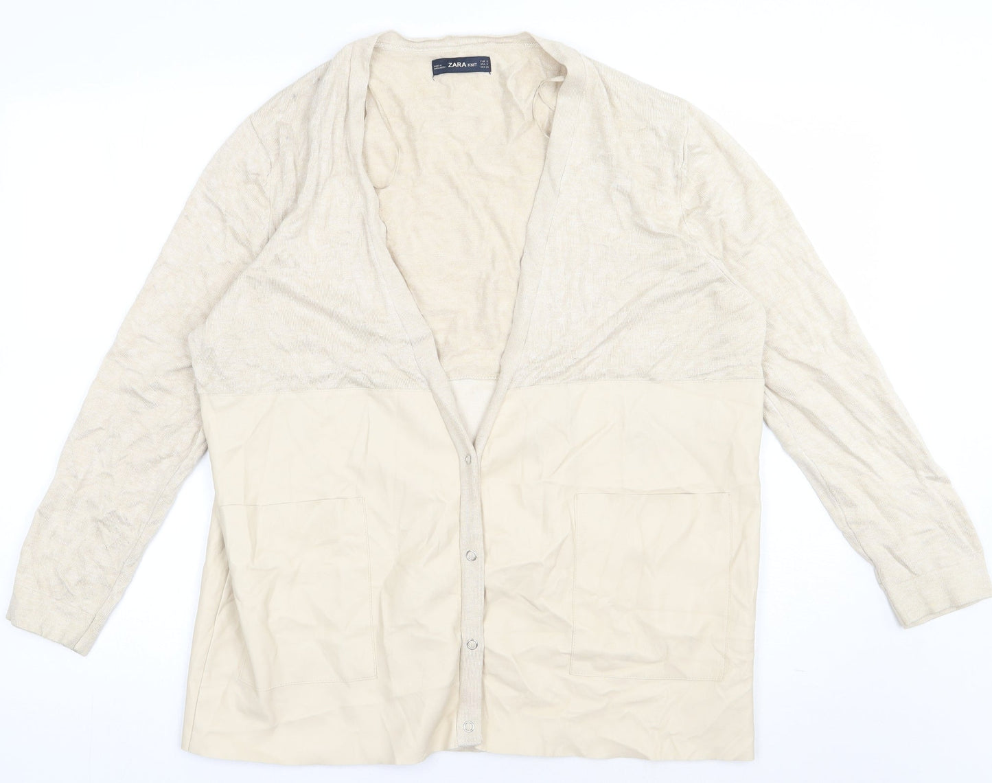 Zara Womens Beige V-Neck  Polyester Cardigan Jumper Size S