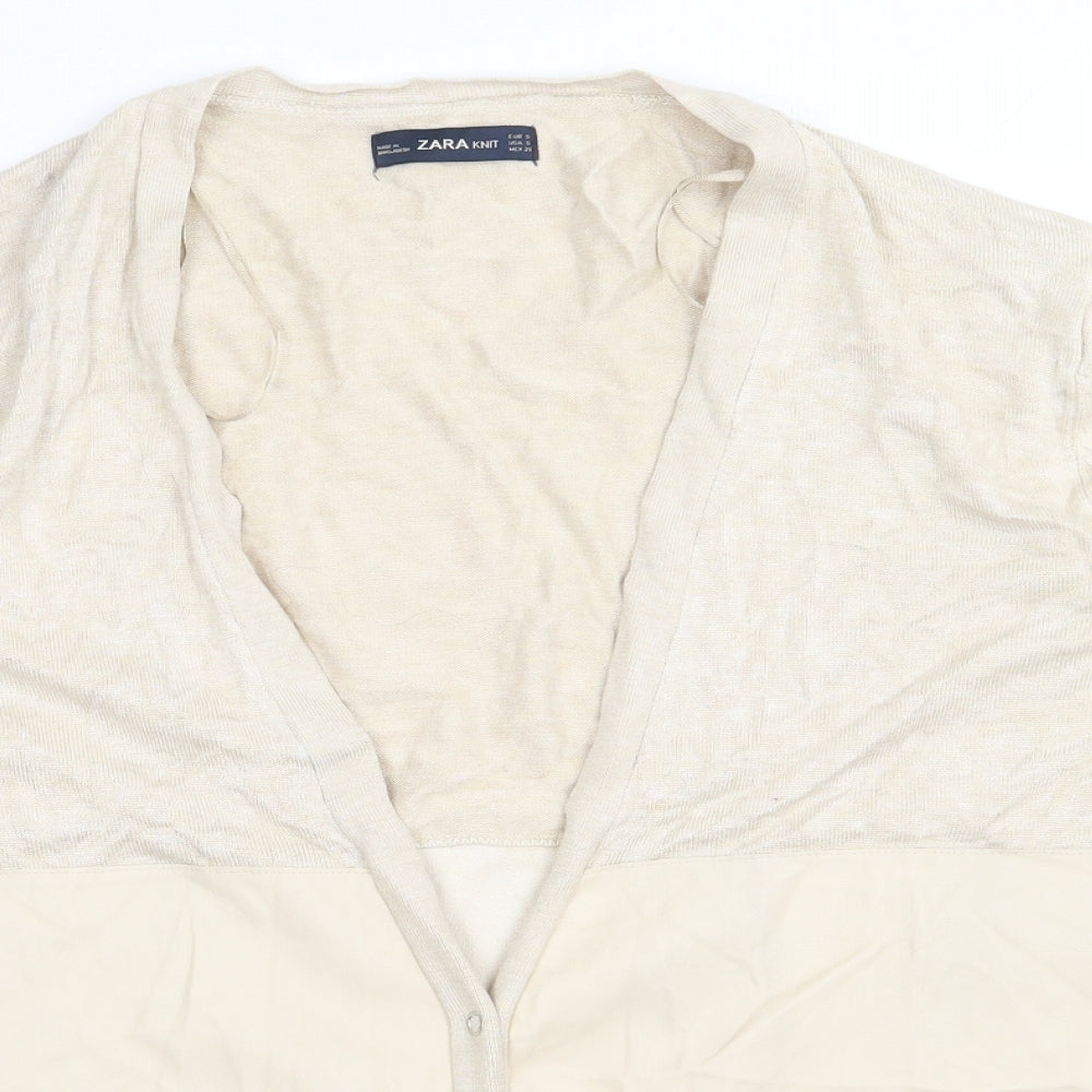 Zara Womens Beige V-Neck  Polyester Cardigan Jumper Size S