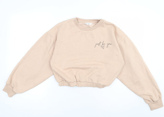 Matalan Girls Beige  Polyester Pullover Sweatshirt Size 13 Years  Pullover - Just be you, cropped