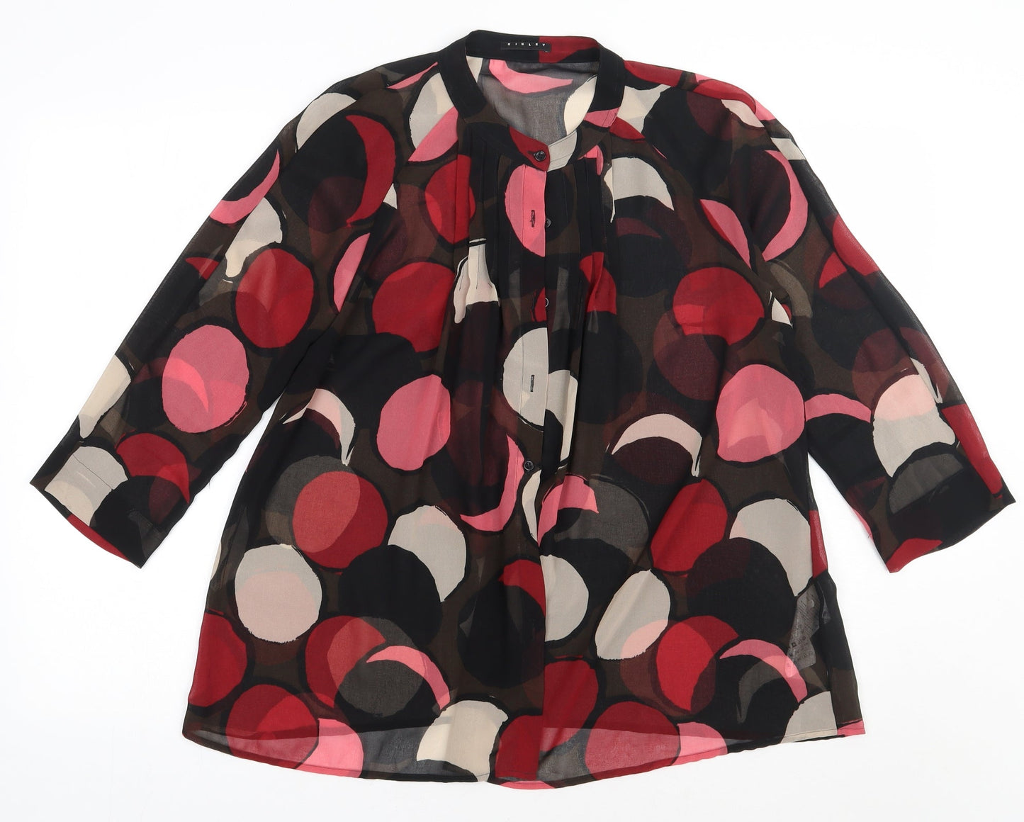 Sisley Womens Pink Geometric Polyester Basic Button-Up Size S Crew Neck