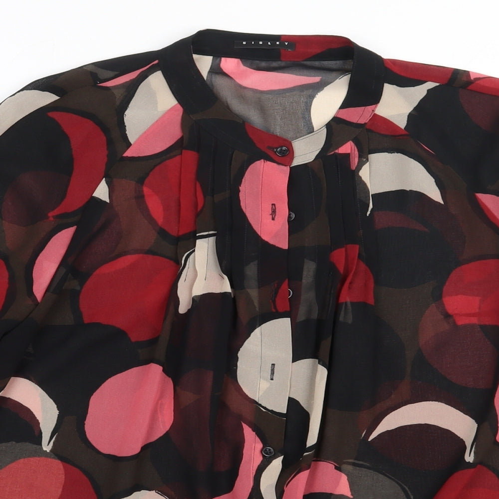 Sisley Womens Pink Geometric Polyester Basic Button-Up Size S Crew Neck