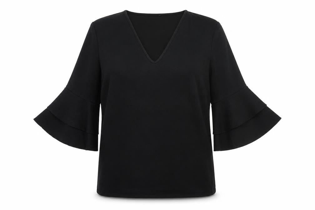 Preworn Womens Black  Polyester Basic Blouse Size 12 V-Neck