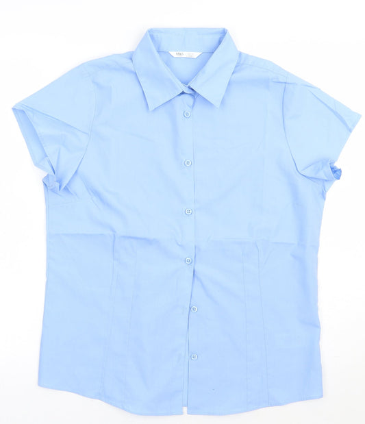 Marks and Spencer Boys Blue  Polyester Basic Button-Up Size 14 Years Collared Button - school Wear