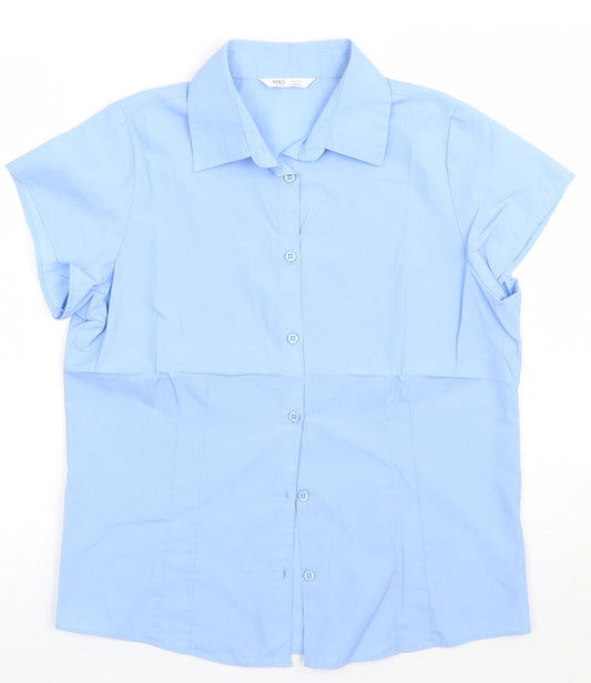 Marks and Spencer Boys Blue  Polyester Basic Button-Up Size 14 Years Collared Button - school Wear