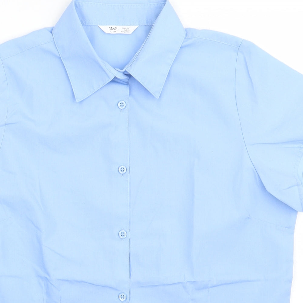 Marks and Spencer Boys Blue  Cotton Basic Button-Up Size 14 Years Collared Button - school Wear