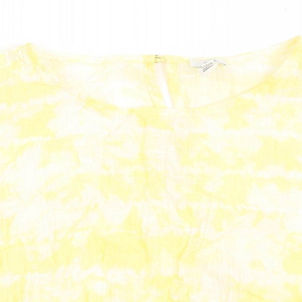 River Island Womens Yellow  Viscose Cropped Blouse Size 8 Crew Neck
