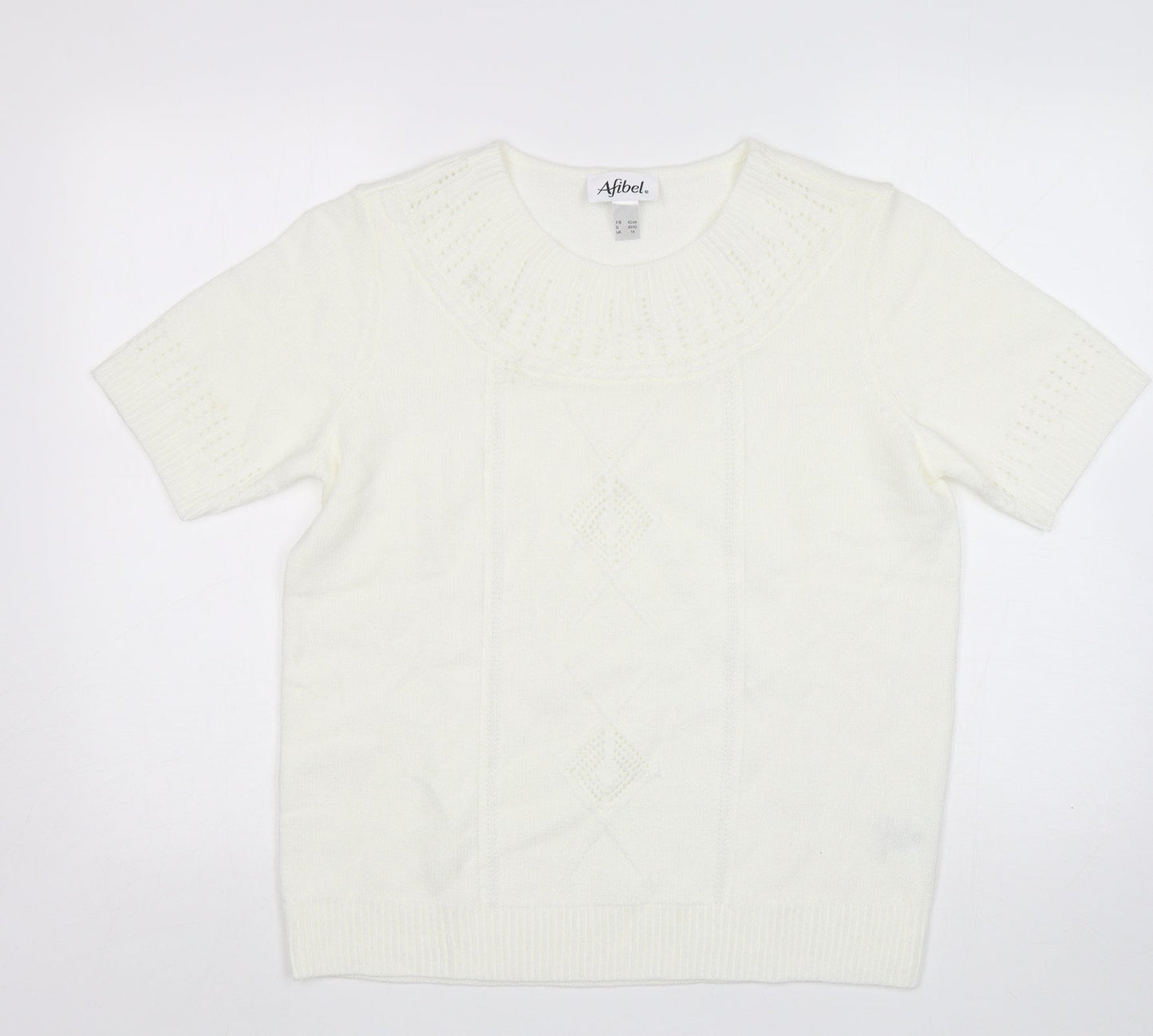 Afibel Womens White Round Neck  Acrylic Pullover Jumper Size 14