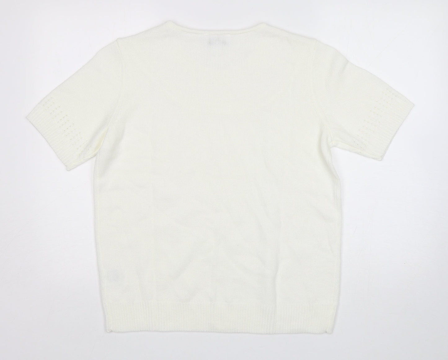 Afibel Womens White Round Neck  Acrylic Pullover Jumper Size 14