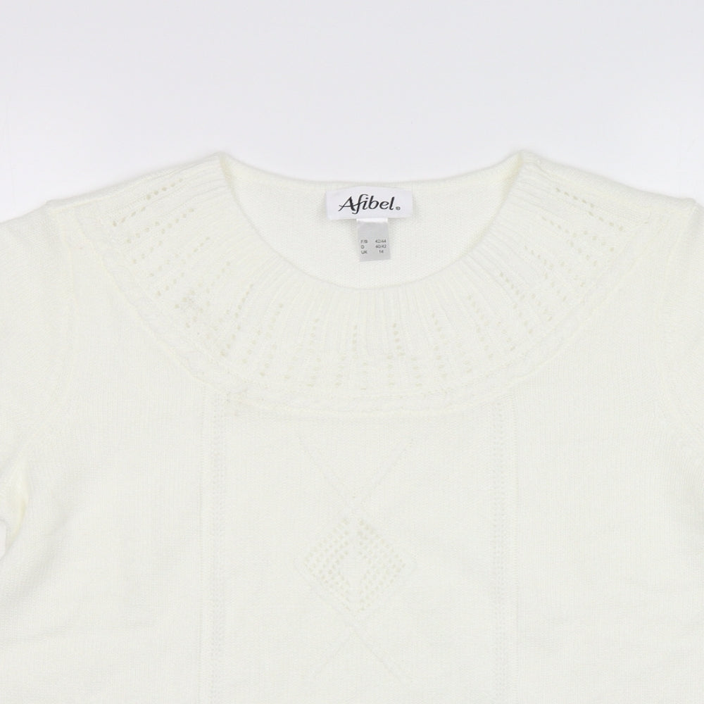 Afibel Womens White Round Neck  Acrylic Pullover Jumper Size 14