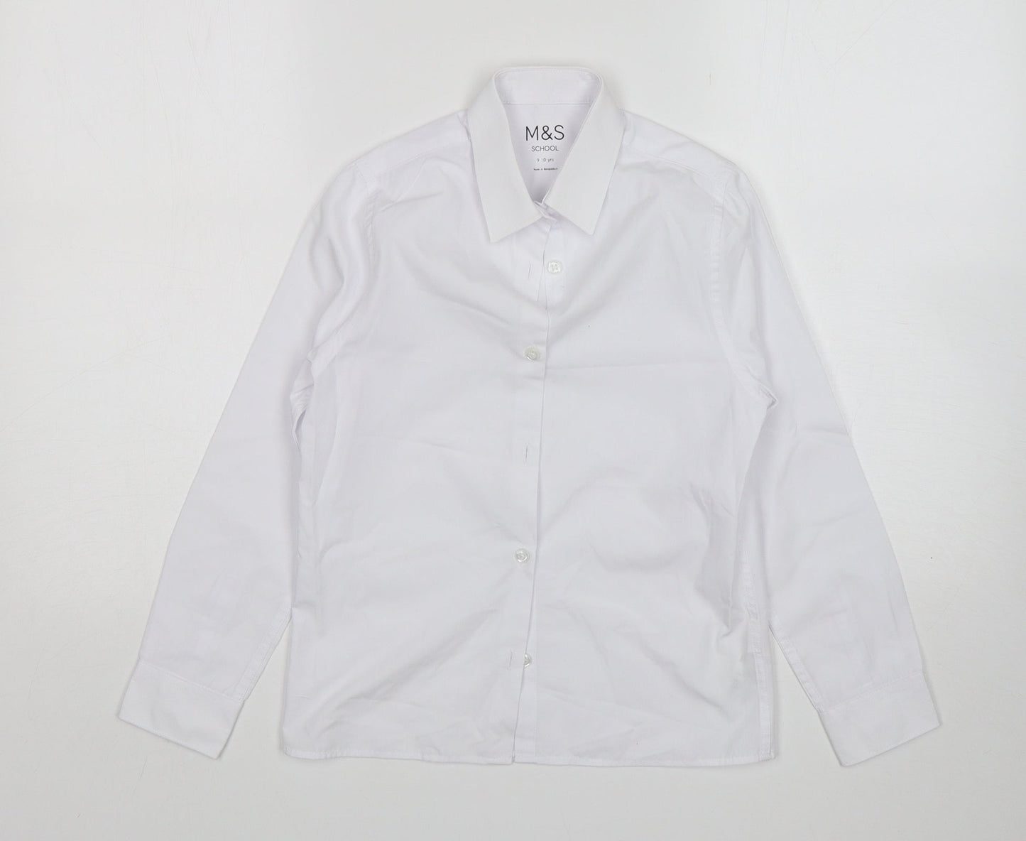 M&S Girls White  Cotton Basic Button-Up Size 9-10 Years Collared