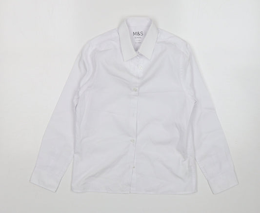 M&S Girls White  Cotton Basic Button-Up Size 9-10 Years Collared