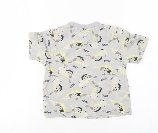 Preworn Boys Grey Geometric Cotton  Pyjama Top Size 2 Years   - Dinosaur Print
