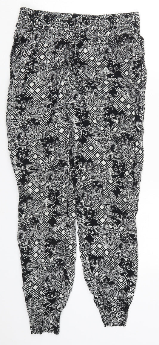 Osha Womens Black Paisley Viscose Trousers  Size 28 in L26 in Regular Drawstring