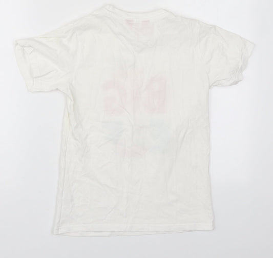 Made By Elves Boys White  Cotton Basic T-Shirt Size 9-10 Years Crew Neck Pullover - Big Elf