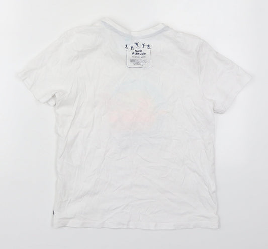 Okaidi Boys White  Cotton Basic T-Shirt Size 8 Years Crew Neck Pullover - Skater Spot