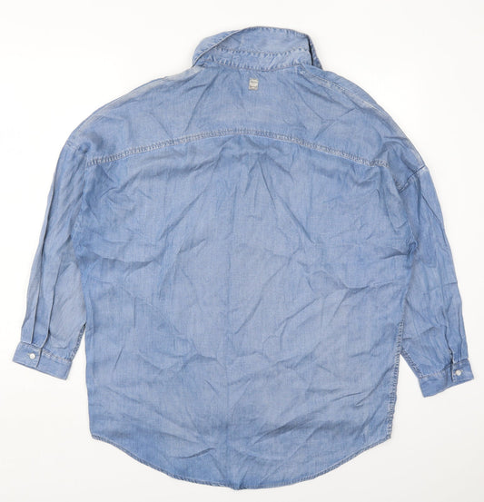 Replay Mens Blue  Lyocell  Button-Up Size S Collared Button