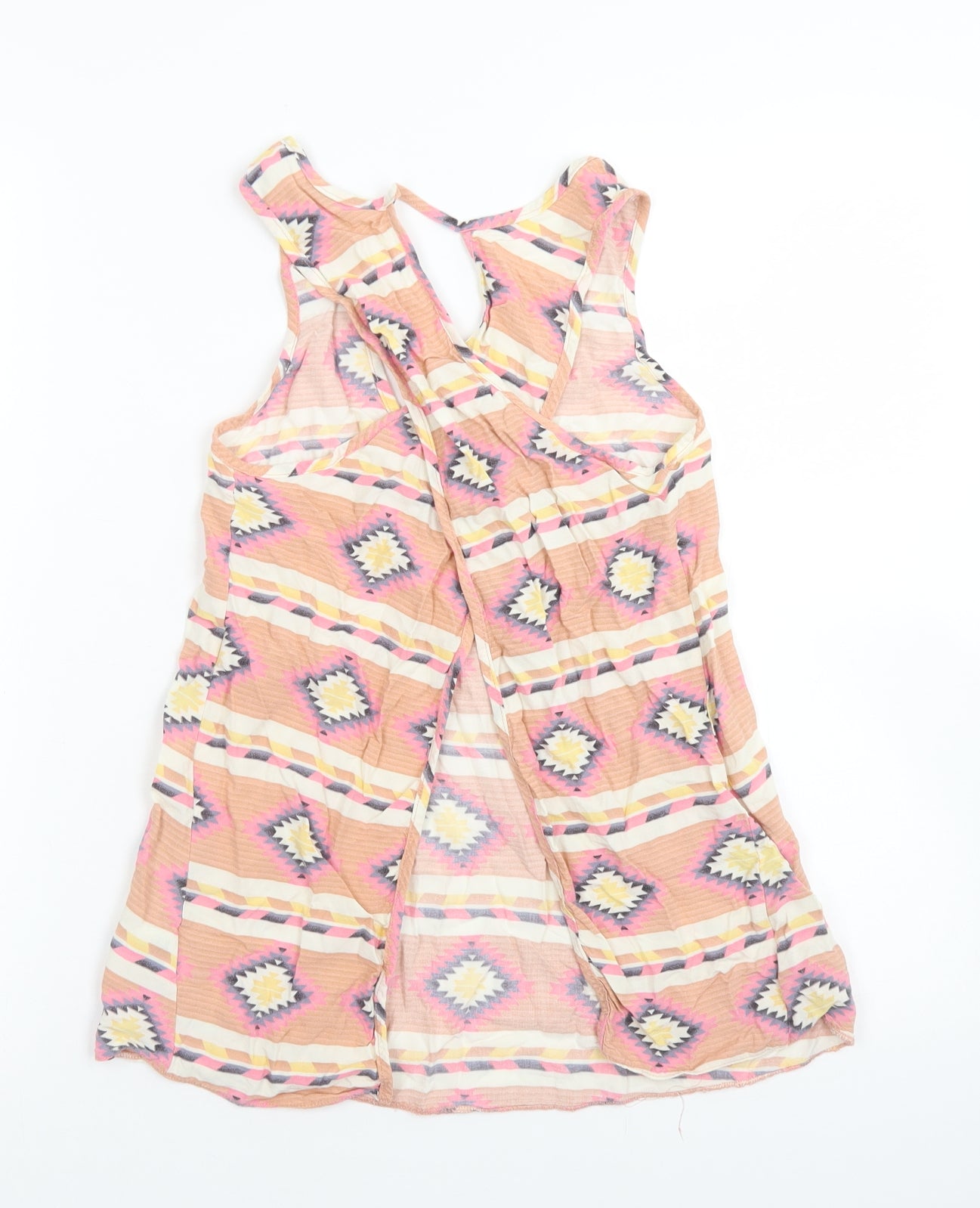 Miss Selfridge Womens Pink Argyle/Diamond Viscose Basic Blouse Size 6 Round Neck - Open Back