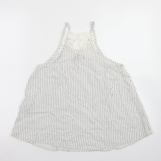 New Look Womens White Striped Viscose Camisole Blouse Size 8 Square Neck