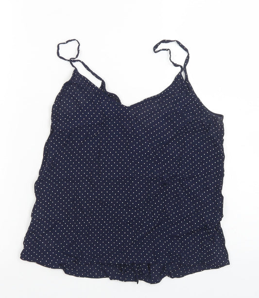 Topshop Womens Blue Polka Dot Viscose Camisole Blouse Size 6 Round Neck