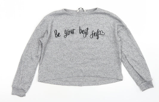Miss E-vie Girls Grey  Polyester Cropped T-Shirt Size 9-10 Years Crew Neck