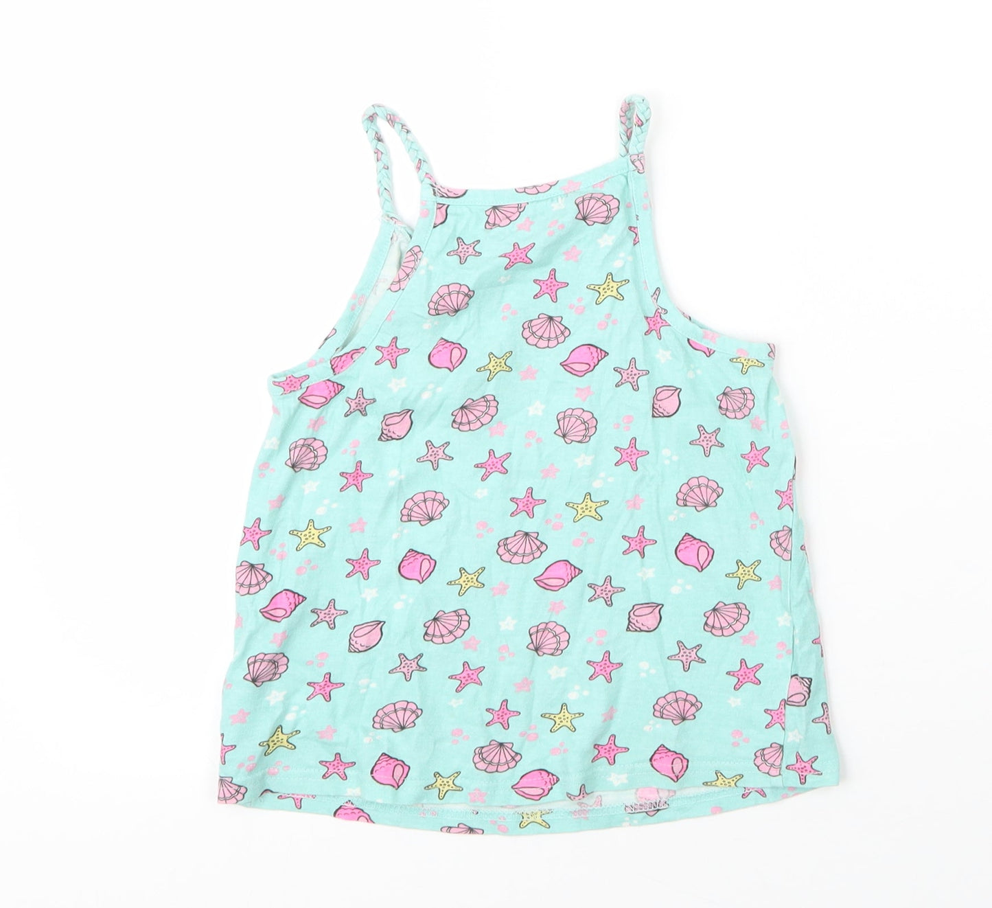 Primark Girls Green Floral Cotton Camisole Blouse Size 7 Years Round Neck