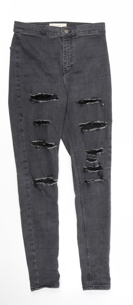 Topshop Womens Grey  Cotton Skinny Jeans Size 28 in L28 in Regular Zip