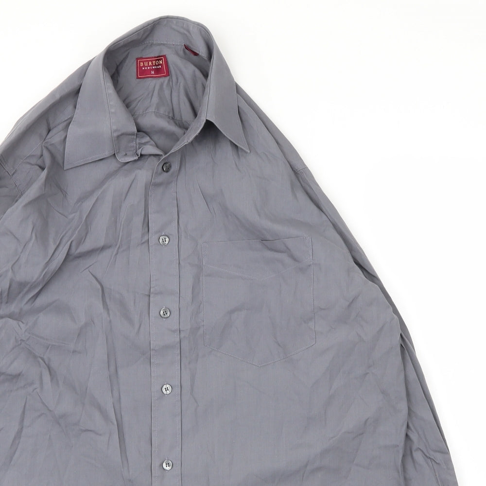 Burton Mens Grey  Cotton  Button-Up Size 16 Collared Button