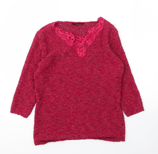 BM Collection Womens Red  Polyester Basic Blouse Size M V-Neck
