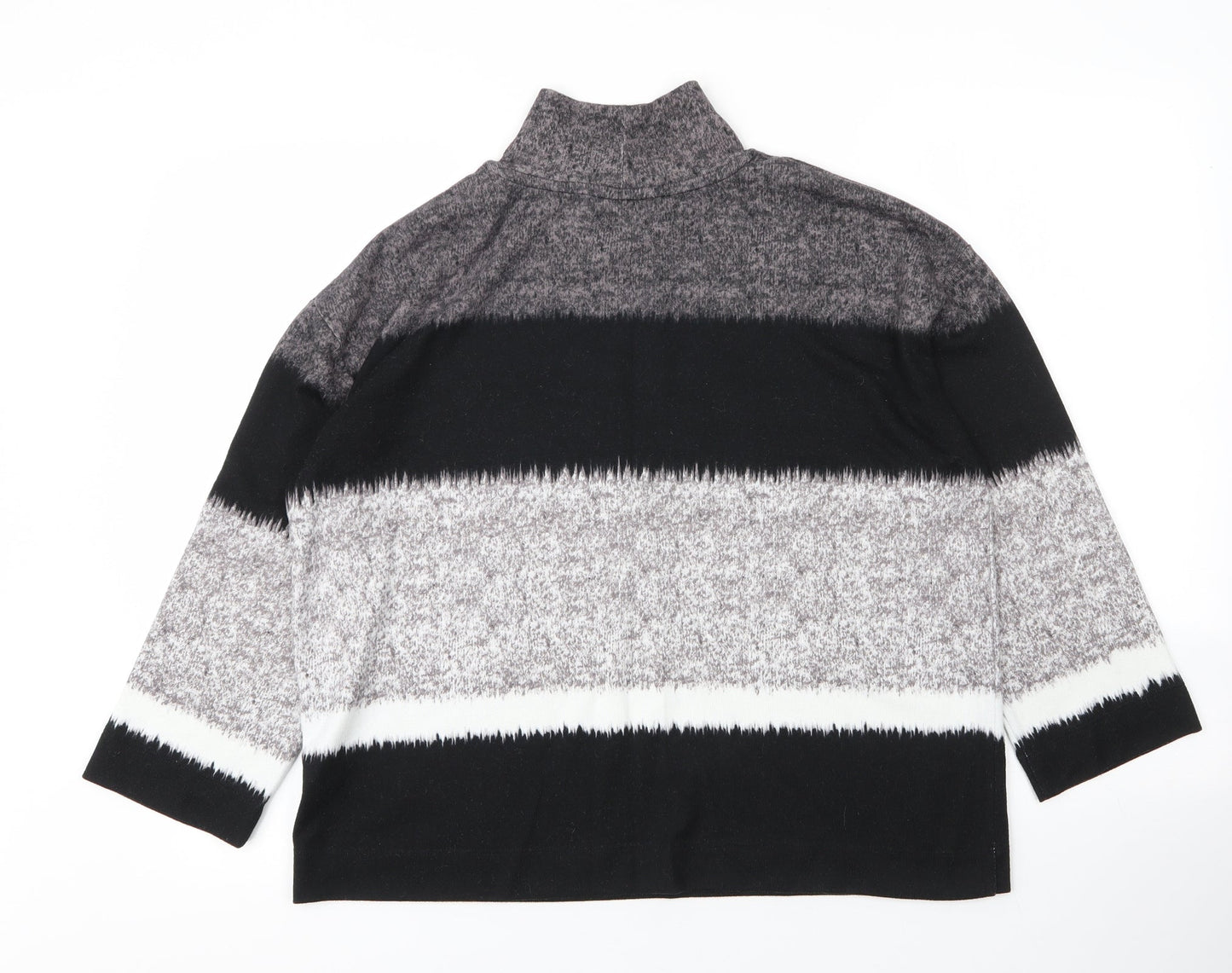 Debenhams Womens Grey Mock Neck Striped Polyester Pullover Jumper Size 12