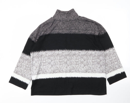Debenhams Womens Grey Mock Neck Striped Polyester Pullover Jumper Size 12