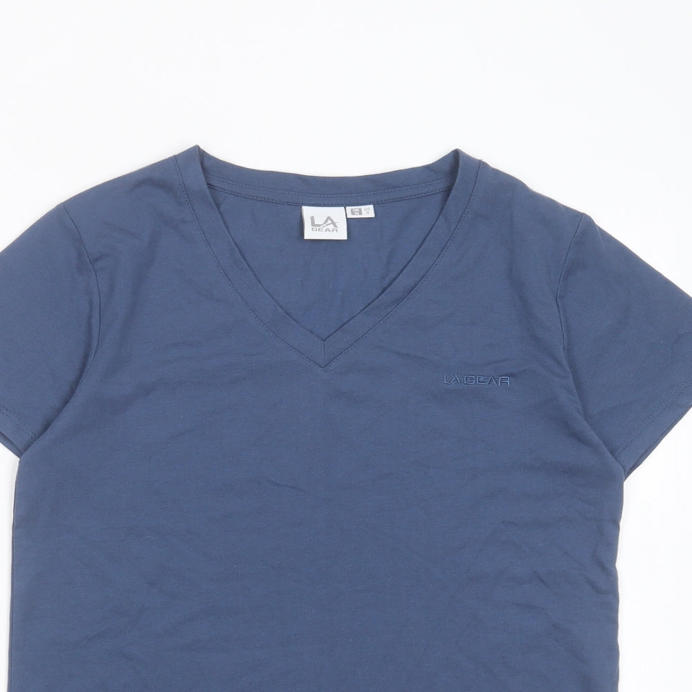 LA Gear Womens Blue  Polyester Basic T-Shirt Size 10 V-Neck