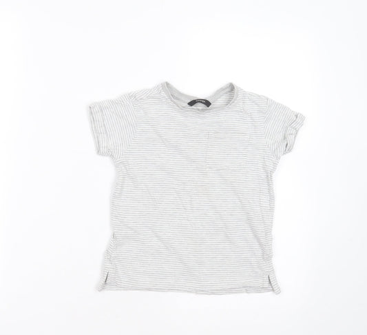 George Boys Grey Striped Cotton Basic T-Shirt Size 5-6 Years Round Neck