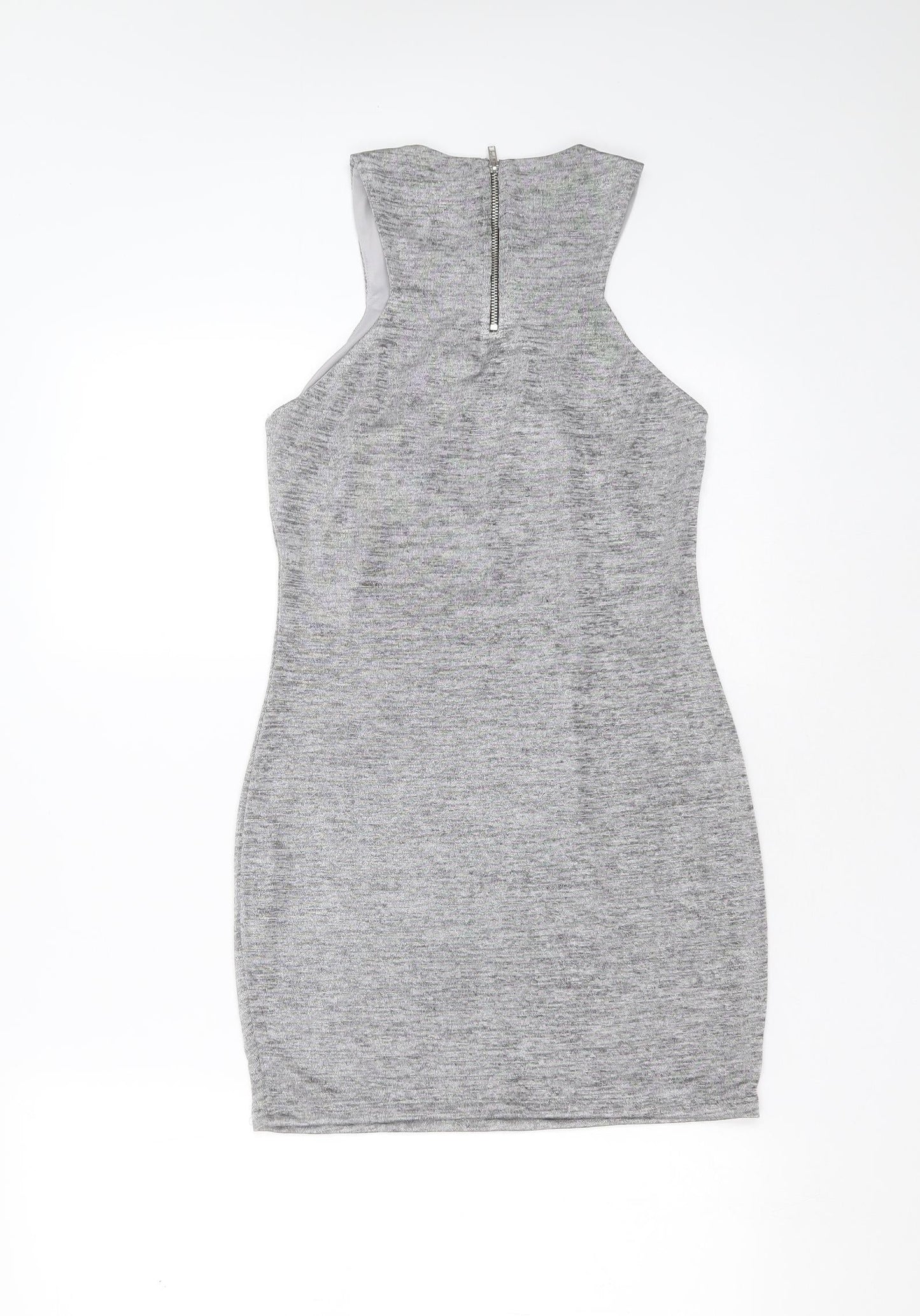 Topshop Womens Silver  Polyester Blend Mini  Size 8  Round Neck