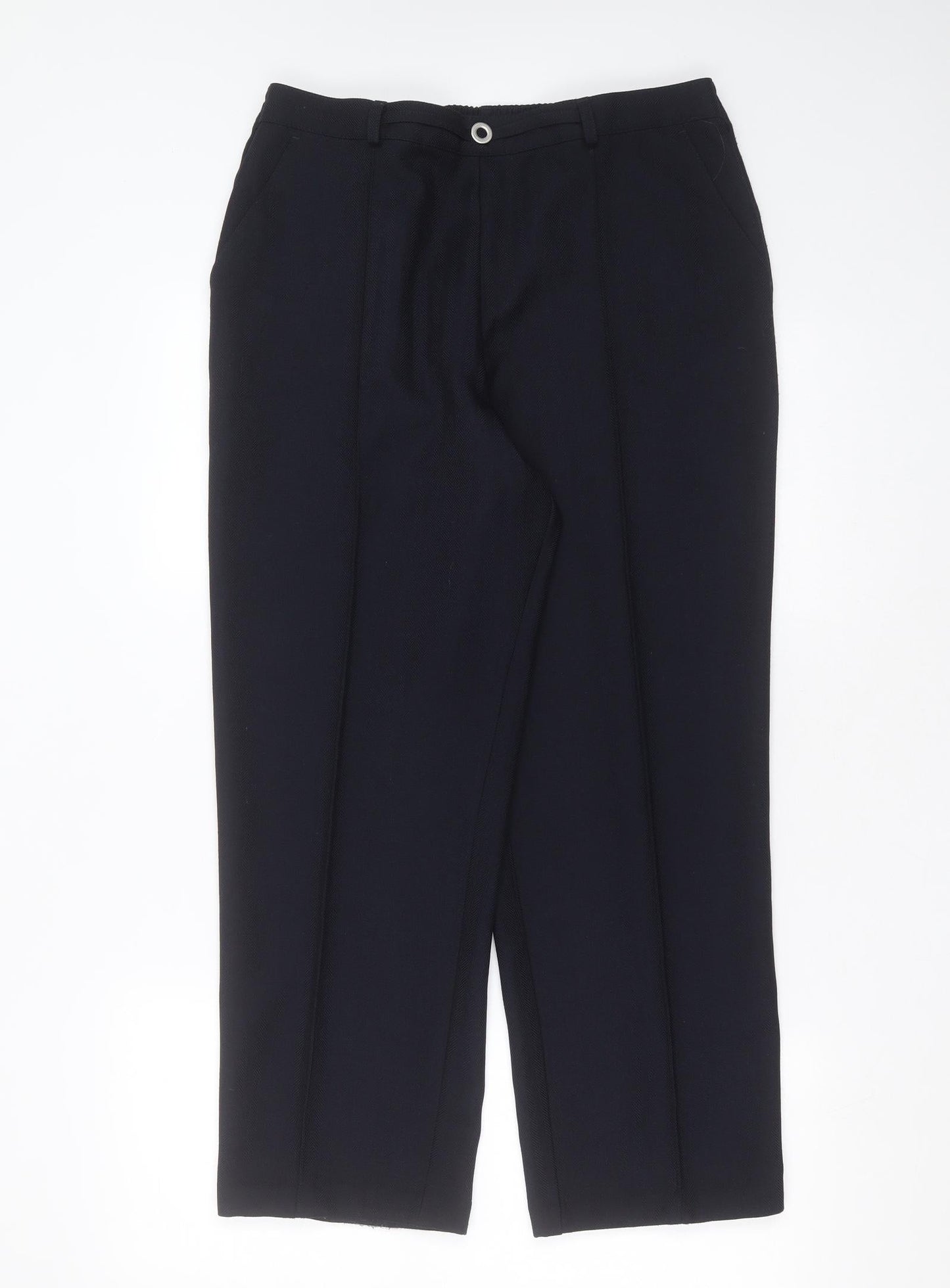 Marks and Spencer Womens Blue Herringbone Polyester Trousers  Size 14 L26 in Regular  - short Leg