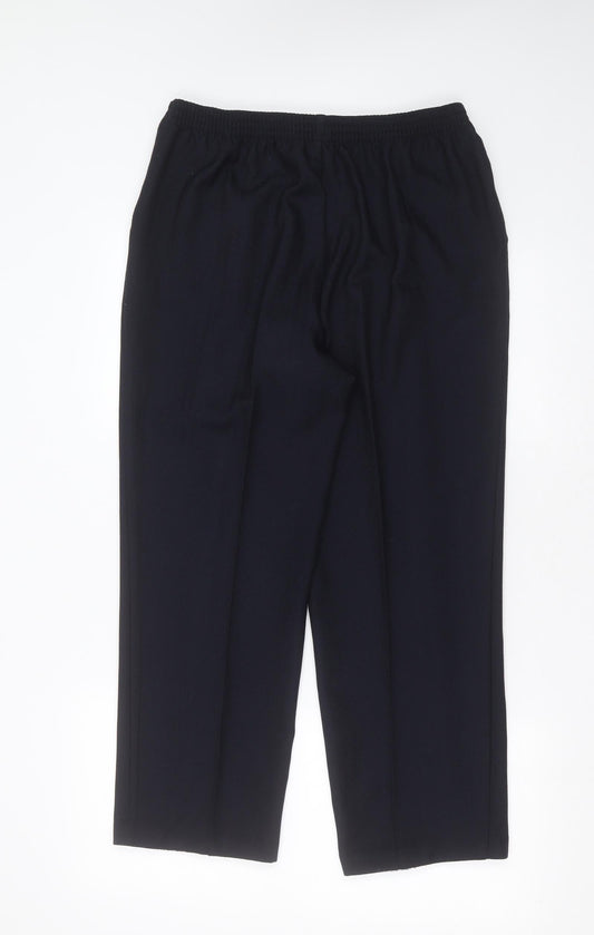 Marks and Spencer Womens Blue Herringbone Polyester Trousers  Size 14 L26 in Regular  - short Leg