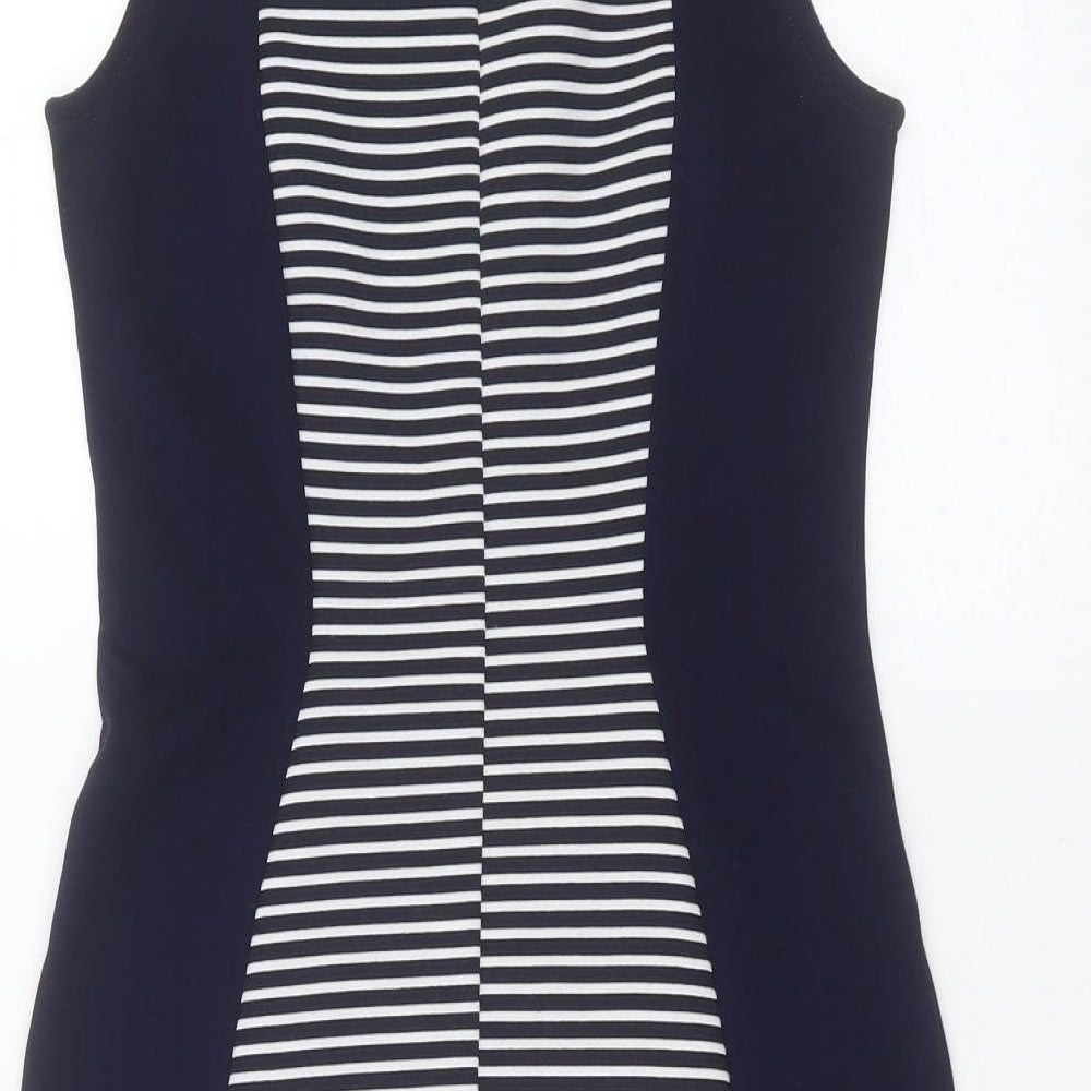 Divided by H&M Womens Blue Striped Polyester Mini  Size 10  Round Neck