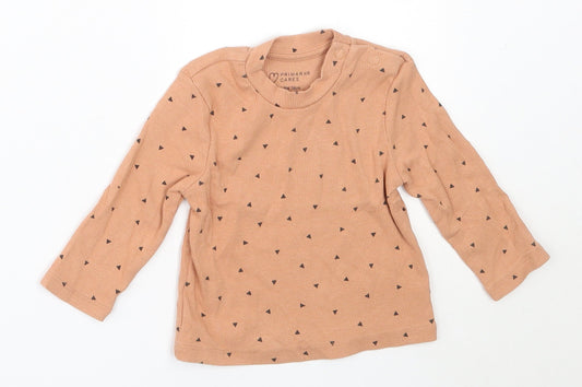 Primark Girls Beige  Cotton Basic T-Shirt Size 6-9 Months Round Neck